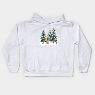 Winter Forest Deer Squirrels Kids Hoodie